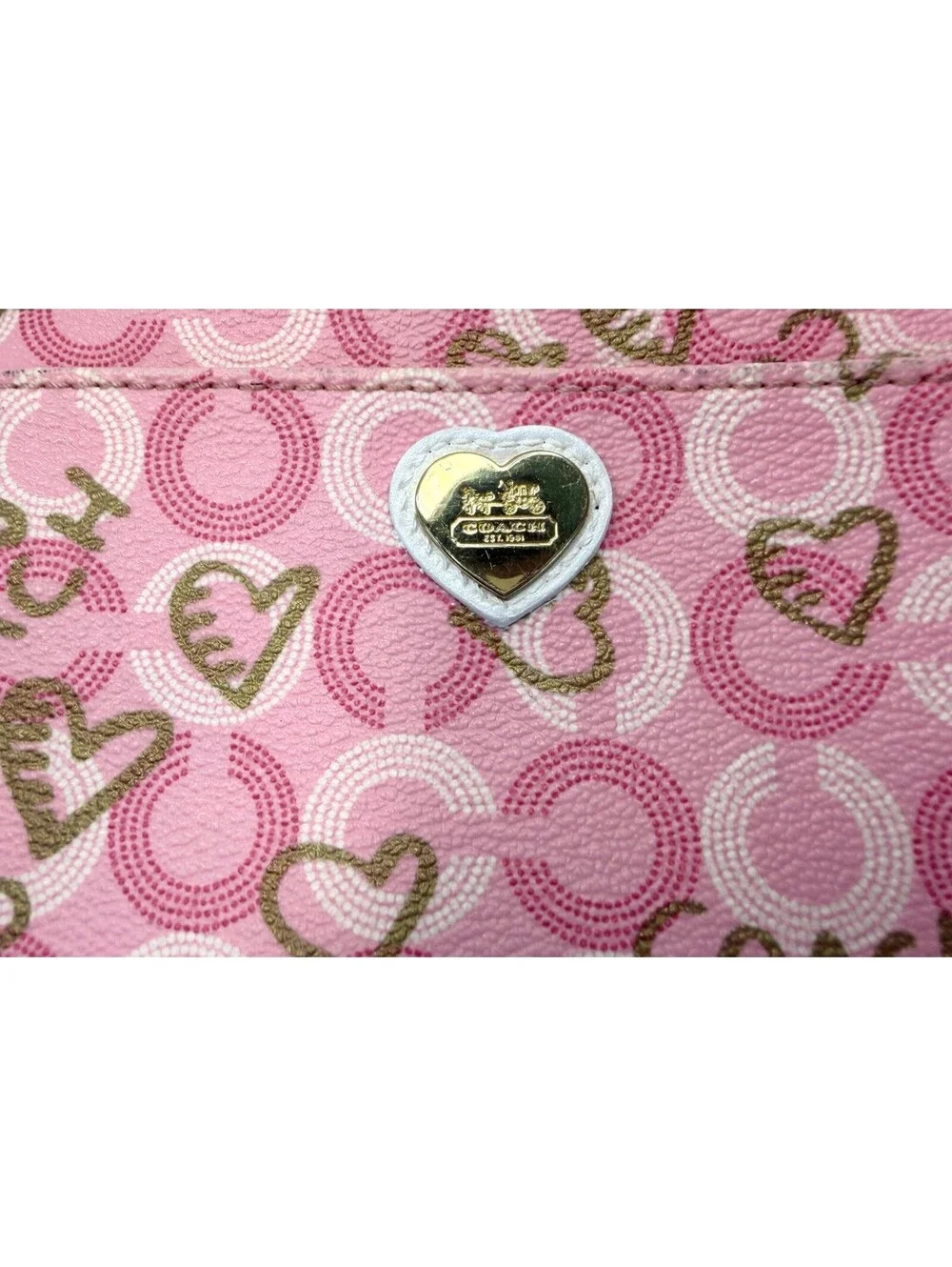 Coach | Pink Optic C Heart Print Wristlet Pouch | White Trim